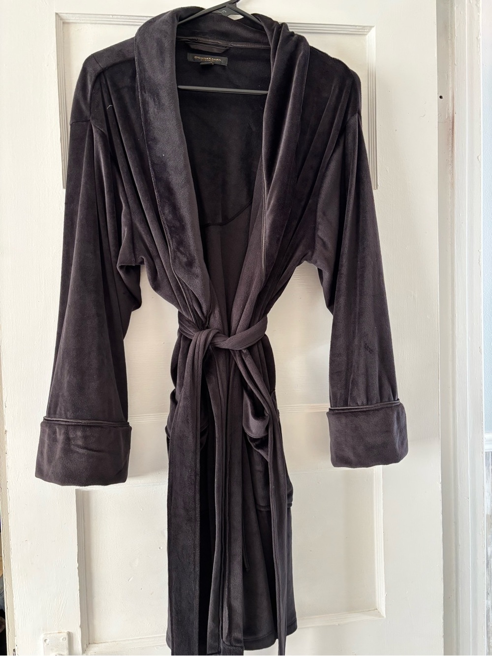 Donna Karan Plush Shawl Collar Robe black